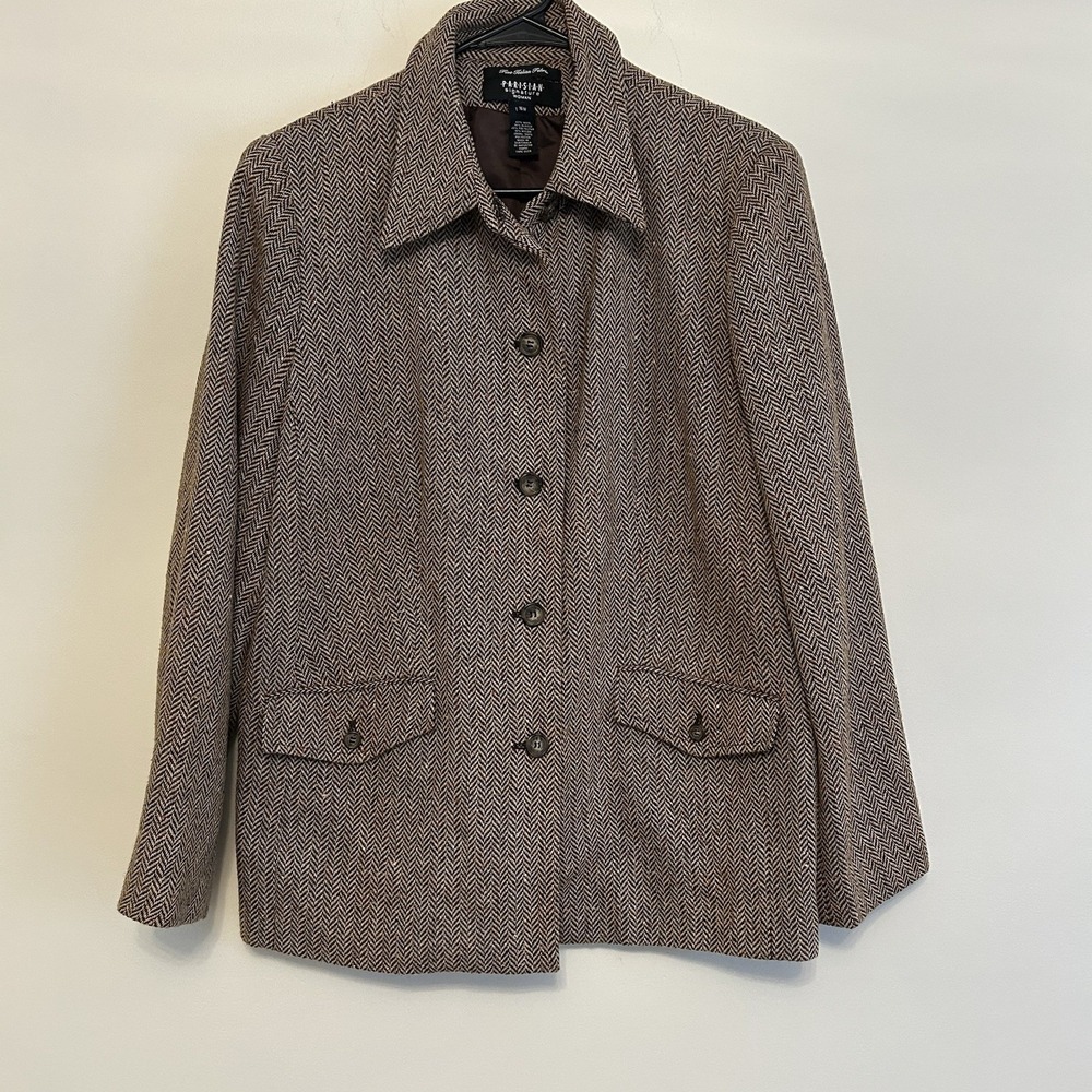 Parisian Signature Woman Brown Wool Blend Coat Jacket Button Front 16w Collared‎
